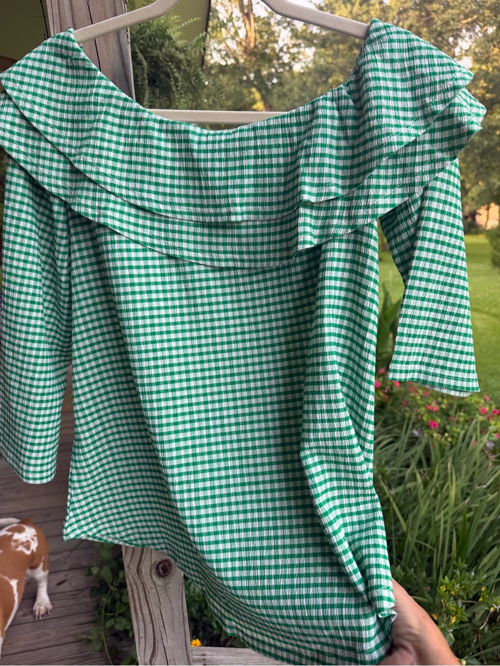 Cato Green Gingham Ruffle Neck Blouse - Picture 5 of 6
